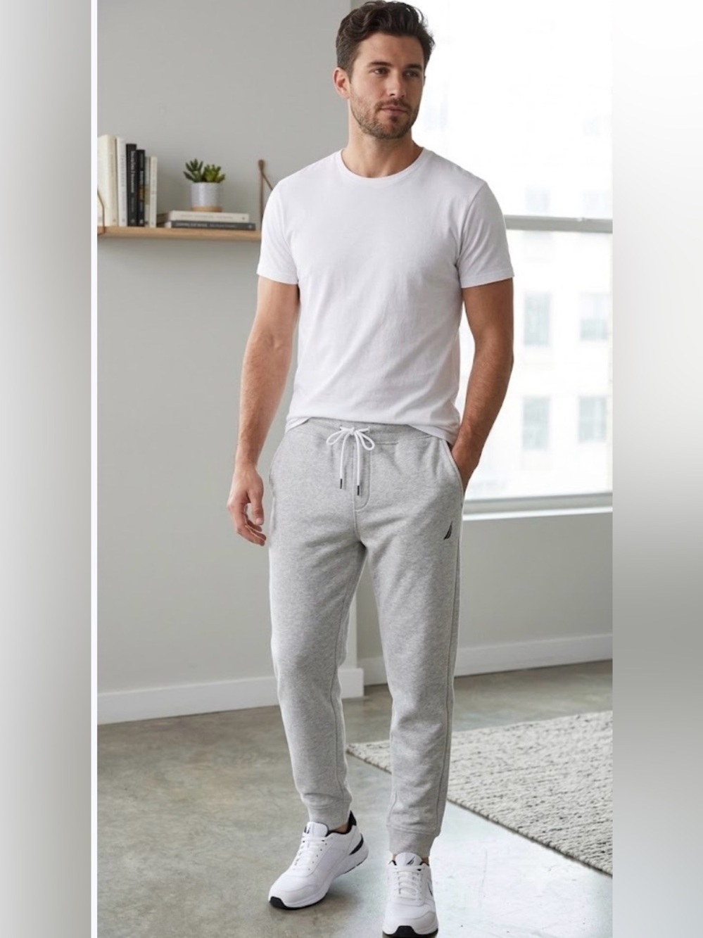 Nautica Light Gray Drawstring Fleece Joggers